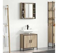 mzdioop Ensemble de meubles de salle de bain marron en bois avec étagère et miroir - 2 pièces - 60 x 30 x 60 cm - Montage mural avec portes et poignée en barre - Pour salle de bain, toilettes, salle