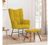 mzdioop Fauteuil à bascule avec tabouret en velours jaune moutarde, fauteuil de relaxation moderne avec cadre en acier robuste, patins en bois, rembourrage en mousse confortable, idéal pour le salon