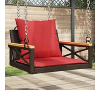 mzdioop Fauteuil suspendu avec coussin marron en rotin synthétique 63 x 62 x 40 cm avec dossier et rembourrage pour balcon, terrasse, extérieur, résistant aux intempéries, confortable