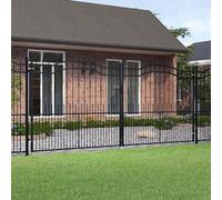 mzdioop KAMPEN Portail de jardin en acier revêtu par pulvérisation noir, 394,5 x 222 cm, portail de clôture à double battant avec pointe de lance, serrure avec 3 clés, poteaux et kit de montage pour