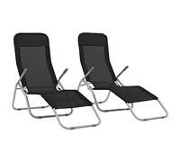 mzdioop Lot de 2 chaises longues pliantes noires en textilène, dossier réglable, résistant aux intempéries et pliable, chaise longue de jardin ergonomique pour balcon, terrasse, piscine et camping