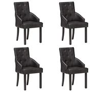 mzdioop Lot de 4 chaises de salle à manger noires en cuir de chèvre véritable - Structure en bois massif - Chaise rembourrée confortable avec accoudoirs - Pour cuisine, salon - Design rétro vintage