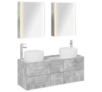 mzdioop Lot de 5 meubles de salle de bain - Gris béton - Bois d'ingénierie - Verre - Montage mural - Avec miroir LED - Alimentation USB - Portes réversibles - Beaucoup d'espace de rangement - Peu