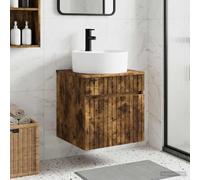 mzdioop Meuble de lavabo mural en bois de chêne fumé avec tiroir et espace de rangement, commode pour salle de bain, WC d'invités, étagère et rangement