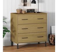 mzdioop Oslo Buffet avec 3 tiroirs marron 77 x 40 x 79,5 cm en bois massif pour salon, salle à manger, couloir et bureau, espace de rangement, meuble d'entrée, rangement pratique
