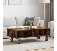 mzdioop Table d'appoint à roulettes en bois de chêne fumé 90 x 50 x 30 cm, rectangulaire avec espace de rangement, polyvalente comme table de chevet, table basse, table de rangement pour salon