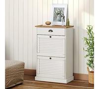 mzdioop VIGO Armoire à chaussures en pin massif blanc 60 x 35 x 96 cm avec poignées en métal, peu encombrant et fermée pour couloir, entrée, étagère à chaussures et rangement