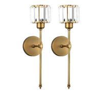 MZStech Appliques Murales en Cristal Doré Lot de 2, Luminaire Mural Luxe Moderne en Laiton Avec Abat-Jour en Cristal K9, Lampe Murale E27 à Câblage Fixe pour Chambre, Salon, Couloir (Cylindrique)