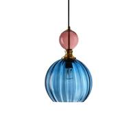 MZStech Lampe Suspension Colorée En Verre Soufflé à La Main Avec Accents Dorés, Suspendue Plafond E27 Réglable - Style Industriel Moderne Pour Cuisine, Salle à Manger, Chambre (Bleu)