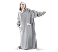 MZYFDC Plaid Manche Couverture en flanelle super longue de 150 cm, résistante au froid, pyjama, manches, sweat à capuche d'hiver, pull polaire géant for femme et homme(Grey,180cm)