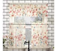 N° 918 Rosalind Lot de 3 cantonnières à Deux Rangs pour Rideaux de Cuisine Motif Floral Rouge Coquelicot 137 x 61 cm