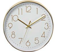 Nedis Horloge murale 30 cm – blanche en verre, analogique, chiffres lisibles, doré