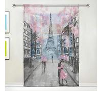N/E RXYY Voilage de fenêtre transparent Peinture à l'huile Motif Tour Eiffel Paris Lovers Rose Décoration de cuisine, salon, chambre à coucher, porte de bureau 139,7 x 213,4 cm 1 panneau