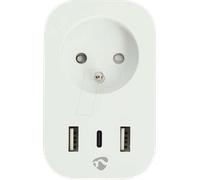 Prise Connectée Wi-Fi avec Ports USB-A / USB-C Wattmètre 3680W Type E France Blanc