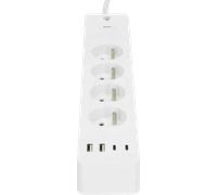 Multiprise Connectée Wi-Fi 4 Sorties 3680W 2m avec 4 Ports USB Blanc