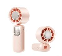 N38 Ventilateur à main à compresse de glace avec ventilateur turbo, ventilateur de cou portable pliable, écran numérique, flux d'air élevé pour les voyages et l'extérieur, ABS (rose)