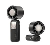 N38 Ventilateur à main à compresse de glace avec ventilateur turbo, ventilateur de cou portable pliable, écran numérique, flux d'air élevé pour les voyages et l'extérieur, ABS (noir)