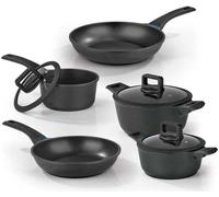 N8WERK Set de casseroles et poêles en fonte d'aluminium en édition Midnight 8 pièces Affichage de la température tous types de cuisinières, y compris induction Revêtement 3-fois Ilag-Ultimate