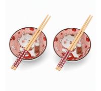 Naapesi Coffret 2 Bols Design Maneki Neko 400ml Bols à Riz | Poke Bowl, Petit Déjeuner & Soupe - Vaisselle Japonaise en Porcelaine - Déco Kawaii Bol Asiatique Asie