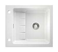NABER 1091001 Evier encastré PickUP E avec garniture à excentrique rotative Premium, à partir d'une largeur d'armoire de 600 mm, céramique, blanc brillant