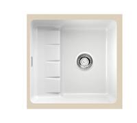 NABER 1091021 PickUP U lavabo sur colonne avec mitigeur Premium, largeur de meuble à partir de 600 mm, céramique, blanc brillant