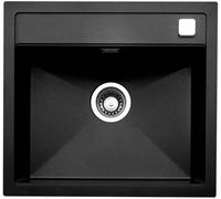 NABER Evier ANGOLA 56 en NERO avec garniture à excentrique rotative chromée / Evier à poser / Cuve simple / Largeur de meuble 60 cm