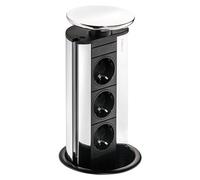 Naber Evoline® Port 1, élément de prise de courant escamotable, avec prise de courant de sécurité, couvercle couleur argent 8031130