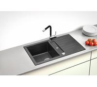 Naber Set Evier à encastrer Corto 780 granit nero avec robinetterie Drive 1S couleur inox/noir Largeur d'armoire 50 cm 1041005
