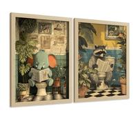 Nacnic Ensemble De 2 Affiches Humoristiques Pour Salle De Bain Avec Des Animaux Rigolos Dans Les Toilettes. Décoration Originale Vintage Pour Lavabo Et Douche. A4 Sans Cadre