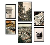 Nacnic Ensemble de 6 affiches Paris vintage. Impressions d'art mural esthétiques pour conception de chambre à coucher ou de salon. Tailles A3 et A4. Avec cadre noir..