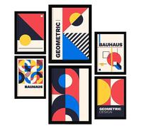 Nacnic Ensemble de 6 impressions dans Bauhaus Style 5 Impressions de conception géométrique avec des Cadres décoratifs esthétiques pour votre salon, chambre, maison Tailles A4 et A3 avec des noirs