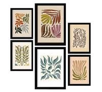 Nacnic Ensemble de 6 impressions de feuilles dans de style ethnique. Cadres décoratifs esthétiques pour votre salon, chambre, maison. Impression d'art mural. Tailles A4 et A3