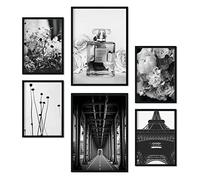 Nacnic - Ensemble de 6 Posters décoratifs de Paris en noir et blanc - Tirage photo d'art minimaliste et élégant - Posters décoratifs modernes - A3 et A4. Avec cadres noirs