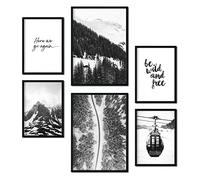 Nacnic - Ensemble de 6 Posters décoratifs noir et blanc - Décoration murale salon, chambre, chambre à coucher - Neige, hiver, nordique, moderne - A4 et A5. Non encadré