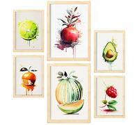 Nacnic Fruits d'été Affiches. Illustrations de Fruits, Légumes et Aliments Sains dans un Style Aquarelle sur Fond Blanc Pur. Design d'intérieur et décoration. A4 & A3 Cadres en bois.