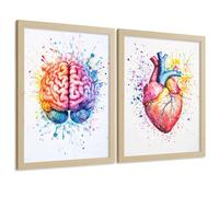 Nacnic Lot De 2 Affiches Anatomie Contemporaine Posters Et Tableaux Avec Cerveau Et Cœur Illustration Artistique Multicolore Style Aquarelle Décoration Murale Médicale Taille A3 Sans Cadre