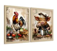 Nacnic Lot De 2 Affiches Cuisine Tableaux Mural Coq Et Cochon Cuisinier Aquarelle Déco Salle À Manger A4 Sans Cadre