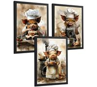 Nacnic Lot De 3 Affiches Cochon Chef Pâtissier Tableaux Animal Cuisinier Illustration Amusante Déco Cuisine A3 Cadre Noir