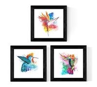 Nacnic Lot de 3 feuilles de COLIBRIS. la NATURE EN COULEUR. Style aquarelle qui remplit votre maison de vie. Taille 30x30 sans cadre.