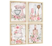 Nacnic Lot De 4 Affiches Pâtisserie Rose Shabby Chic Tableaux Gâteau Ustensiles Et Fleurs Déco Cuisine A4 Sans Cadre