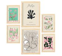Nacnic Lot de 6 affiches d'exposition - Collection de panneaux avec collage esthétique pour décoration intérieure - Tailles A3 et A4 - Cadre en bois transparent.