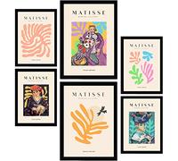 Nacnic Lot de 6 Affiches Henri Matisse. Féminine. Estampes du fauvisme et de l'art abstrait pour l'architecture d'intérieur et la décoration. Tamaños A3 & A4, marco negro.