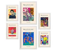 Nacnic Lot de 6 Affiches Henri Matisse. Fête. Estampes du fauvisme et de l'art abstrait pour l'architecture d'intérieur et la décoration. A3 et A4, cadres blancs.