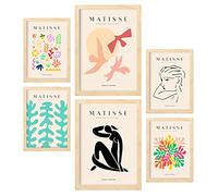 Nacnic Lot de 6 Affiches Henri Matisse. Liberté. Estampes du fauvisme et de l'art abstrait pour l'architecture d'intérieur et la décoration. A3 & A4, cadres en bois.