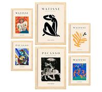 Nacnic Lot de 6 affiches Picasso et Matisse. Peintures abstraites. Estampes de fauvisme et de surréalisme pour l'aménagement intérieur et la décoration. A3 & A4, cadres en bois.