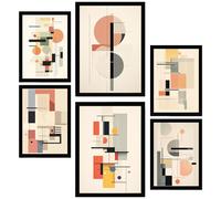 Nacnic Lot de 6 Bauhaus Couleurs Pastel Rose Bleu Clair Gris Feuille encadrée avec illustration design pour décorer les murs de maison. Chambre bureau, boutique A3 et A4 Cadre noir