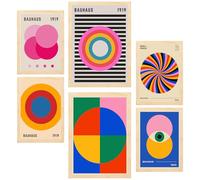 Nacnic Lot de 6 Peinture décorative Formes Géométriques Bauhaus Couleurs Vives Feuille encadrée avec illustration design pour décorer les murs de maison bureau A3 & A4 Cadre en bois clair