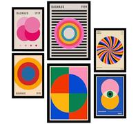 Nacnic Lot de 6 Peinture décorative Formes Géométriques Bauhaus Couleurs Vives Feuille encadrée avec illustration design pour décorer les murs de maison bureau A3 & A4 Cadre noir