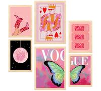 Nacnic Lot de 6 Peinture décorative Illustrations d'art moderne féminin Feuille encadrée avec illustration design pour décorer les murs de maison bureau A3 & A4 Cadre en bois clair