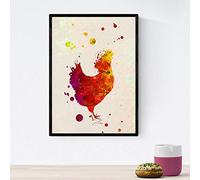 Nacnic Poster Poule avec la conception d'aquarelle. Mélanger avec des feuilles de style aquarelle pour la décoration intérieure. format A4